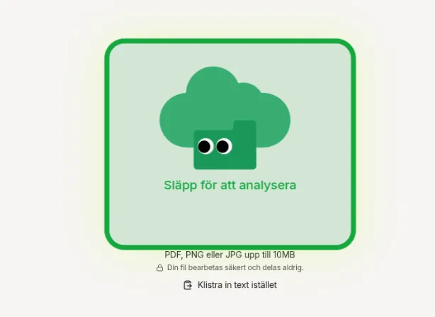 Dropzone in active state with green glow around the border