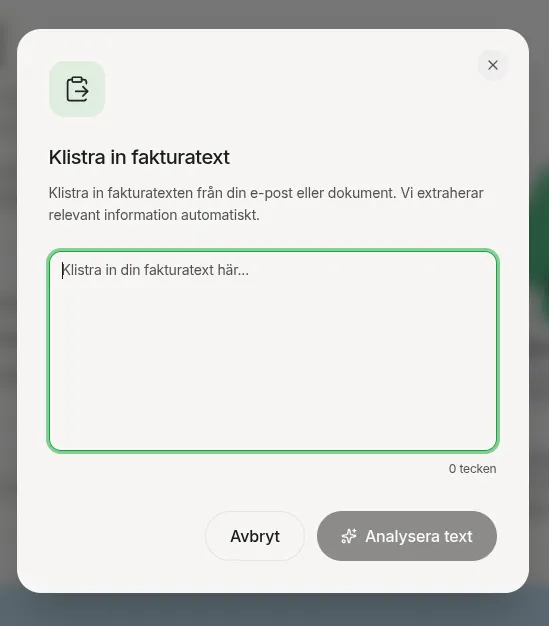 Paste dialog with text area and Analyze button