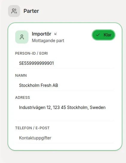 Party card in edit mode with editable fields