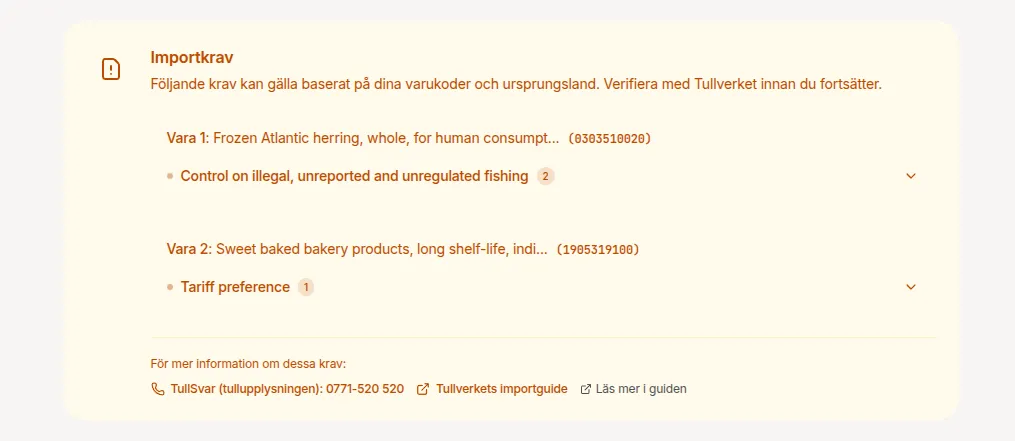 Import requirements with certificate warnings in an expandable list