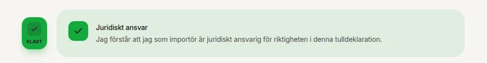 Legal responsibility confirmation with checkbox